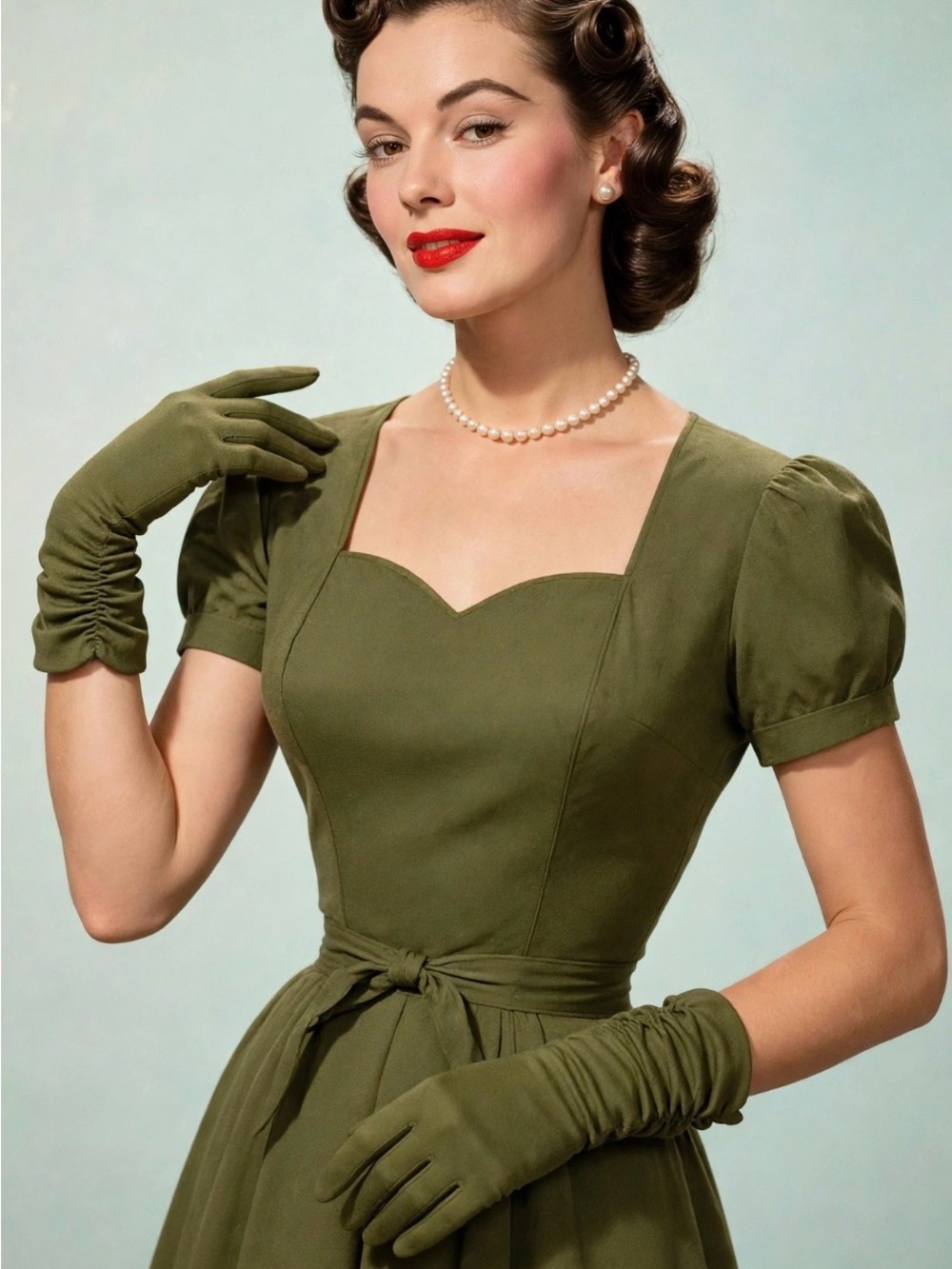 Vintage 50s Elegant Long Ruched Gloves